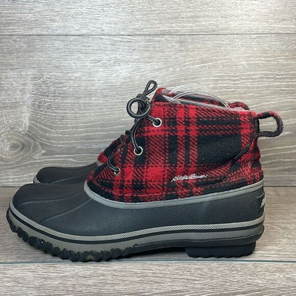 Eddie Bauer Hunt Pack Mid Red Plaid Women’s Sz 7.5 Waterproof Lace Up Duck Boots - Picture 3 of 11